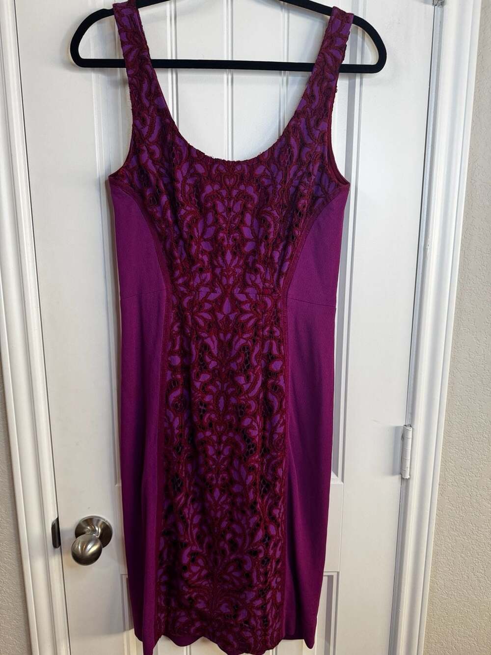 Diane von Furstenberg Geovana Lace Panel Sheath Dress in Amethyst/Onyx